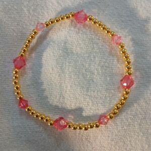 NWT Handcrafted 8-9" Elegant Gold and Pink (October), Beaded Bracelet.